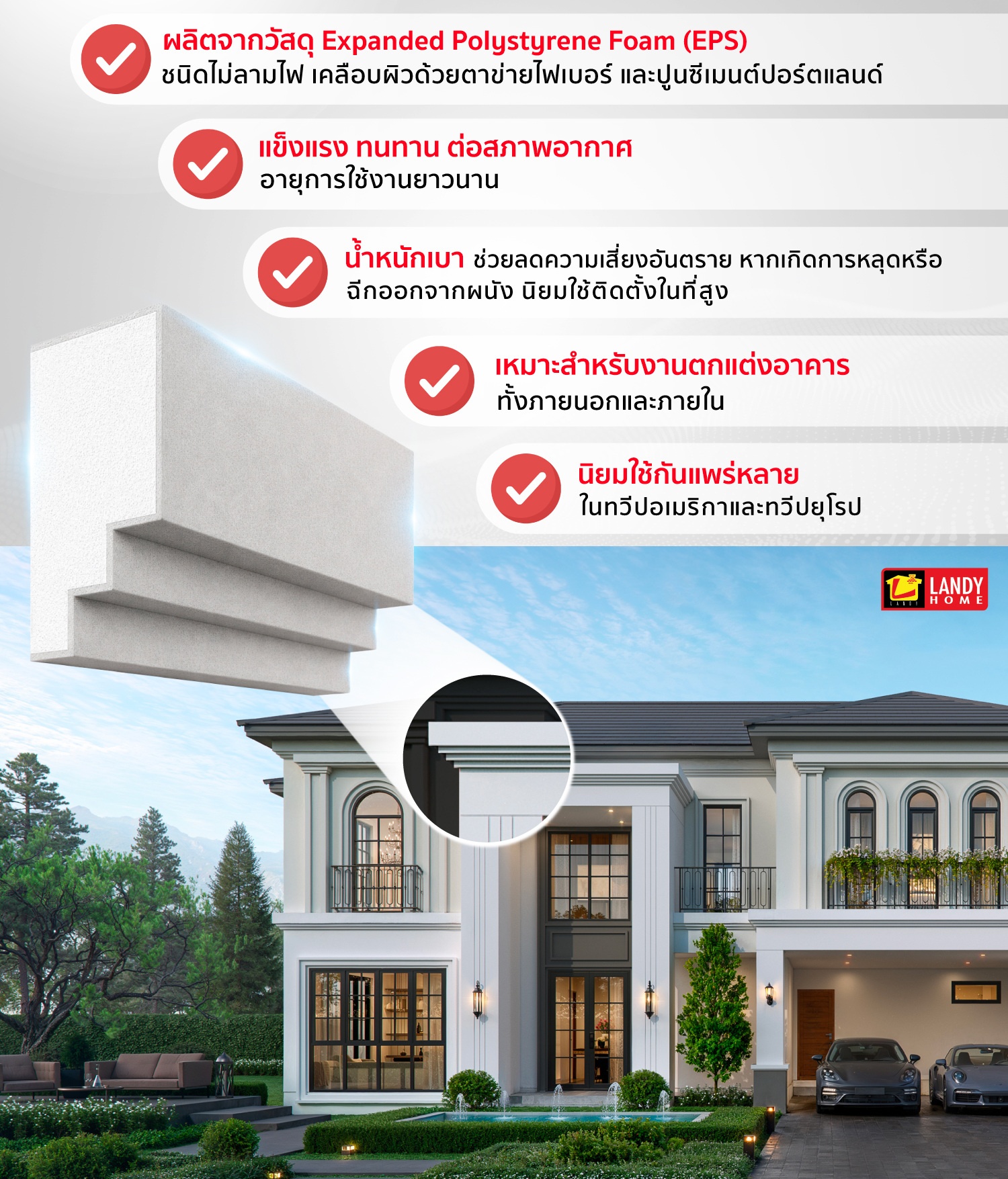 บัว EPS วัสดุ Expanded Polystyrene Foam