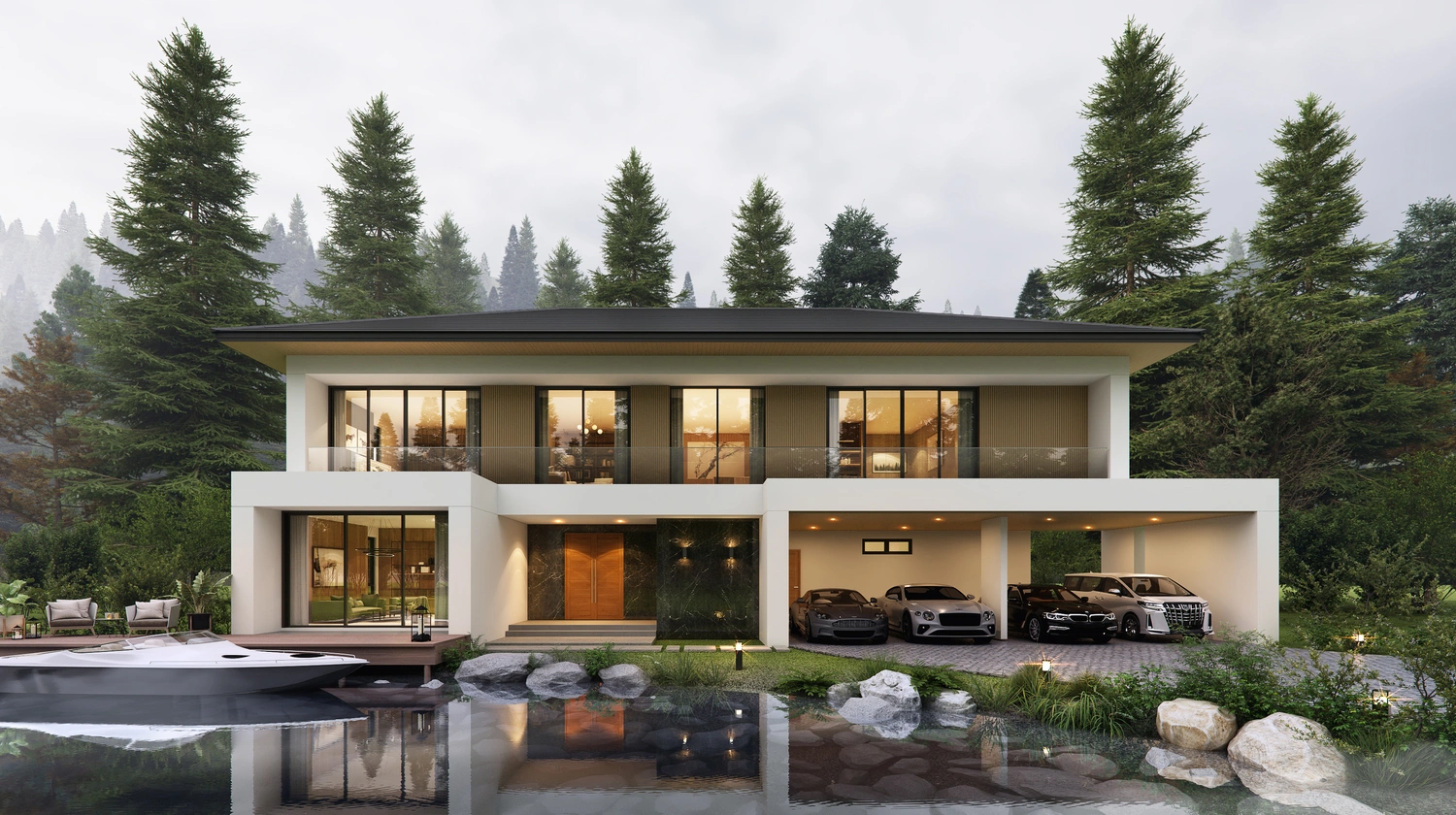 แบบบ้านโมเดิร์น 2 ชั้น LAKE HOUSE 5 ห้องนอน 568 ตร.ม. แลนดี้ โฮม